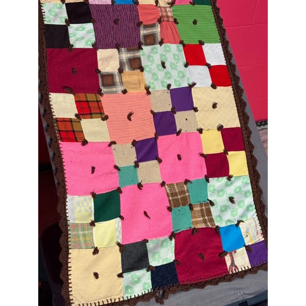 Handmade Vintage Patchwork Quilt Throw Blanket Multicolor Cottagecore Decor